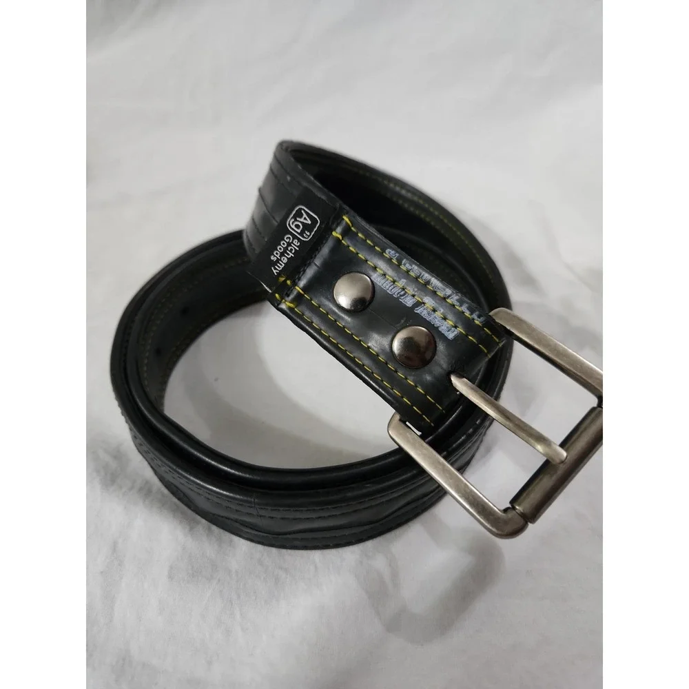 Alchemy Goods Haul Upcycled Inner Tube Belt Black Yellow Stitching Size 32 Mens